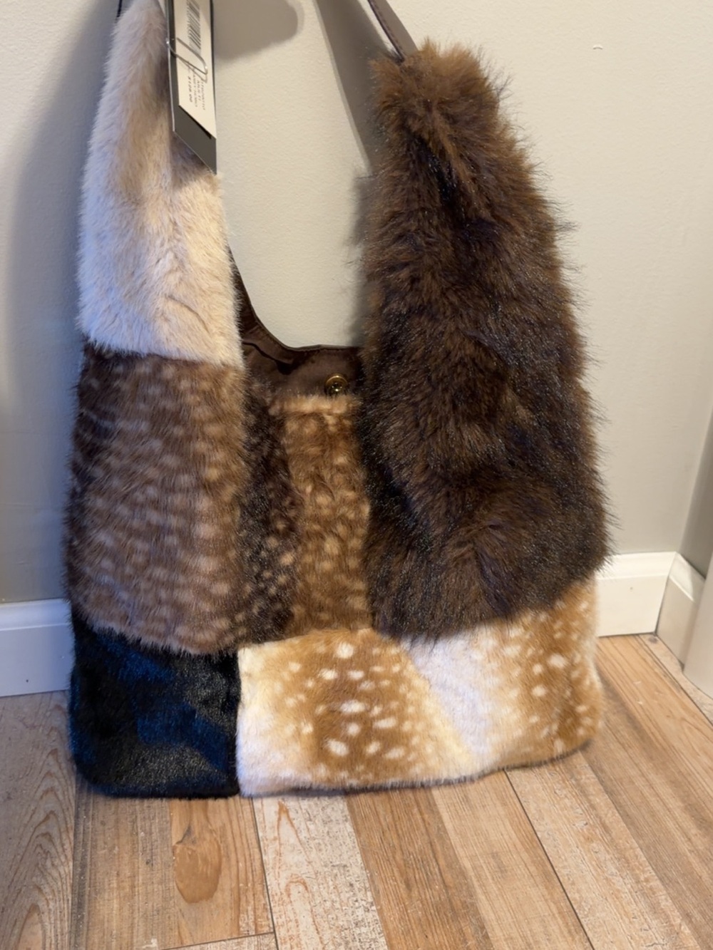 Steve Madden Multi Faux Fur Patchwork Oversized Hobo Bag
